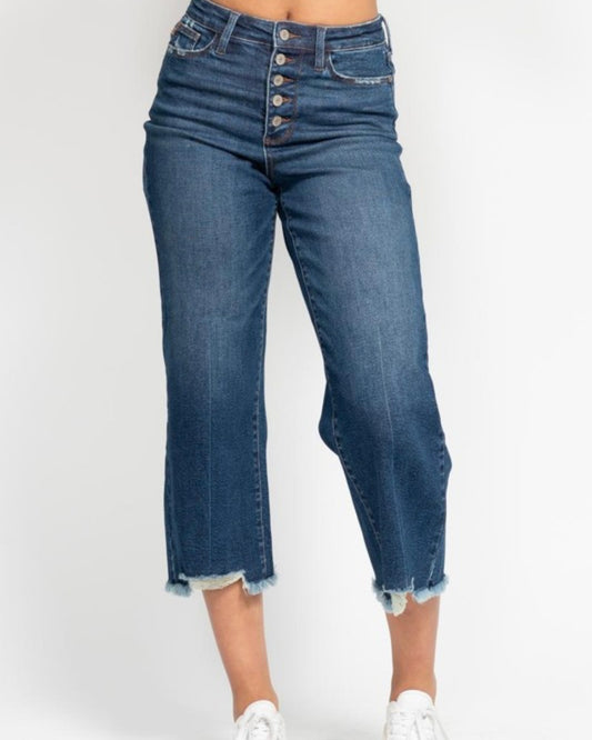 High Waist Button Fly Wide Leg Crop