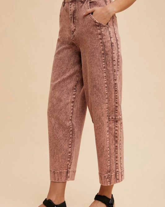 Stretch Stone Washed Barrel Jeans