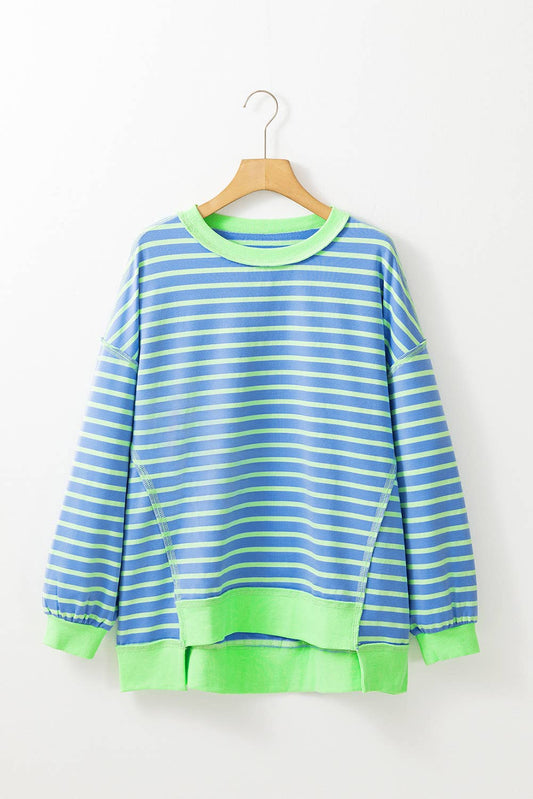 Stripe High Low Long Sleeve Sweatshirt