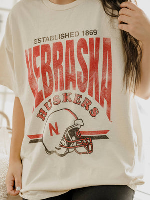 Nebraska Established Date Helmet Off White Tee