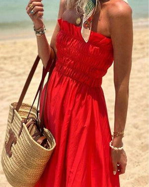 Red Strapless Maxi Dress