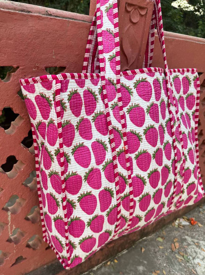 Strawberry Print Quilted Bag