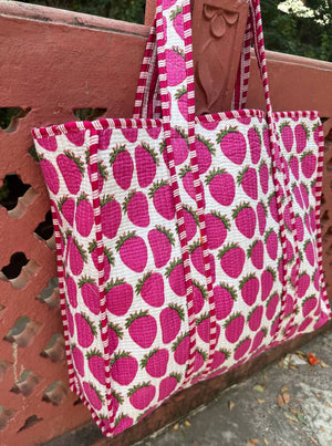 Strawberry Print Quilted Bag