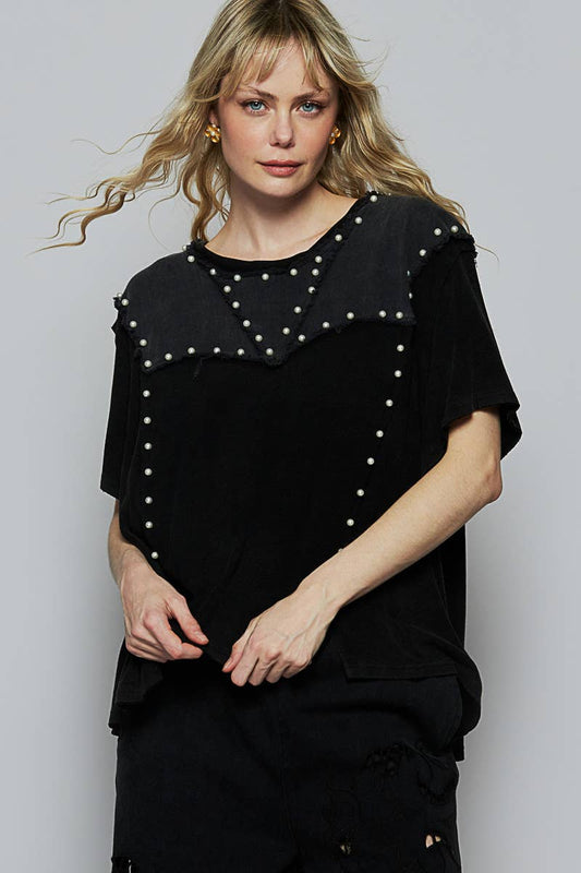 Oversize 1/2 Sleeve Pearl Top
