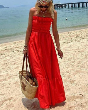 Red Strapless Maxi Dress