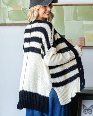 Mixed Stripe Cardigan Black