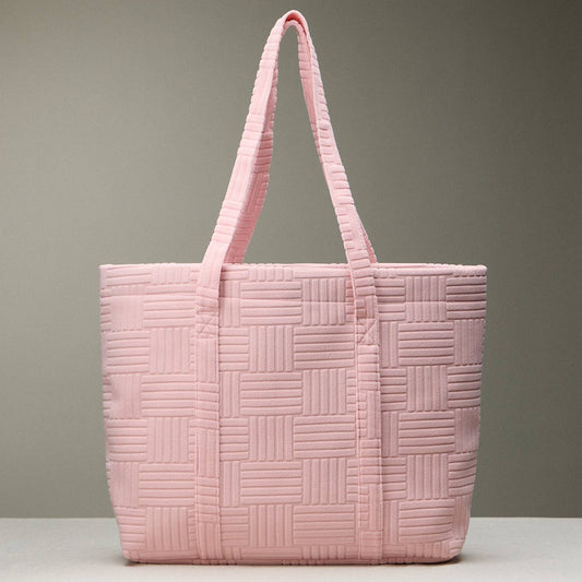 Quilted Tote Bag with Woven Texture: Pink