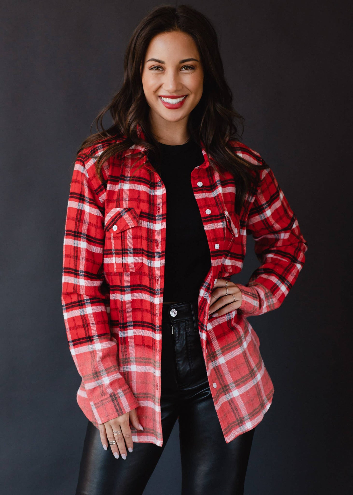 Dk Red, Black & White Plaid Flannel