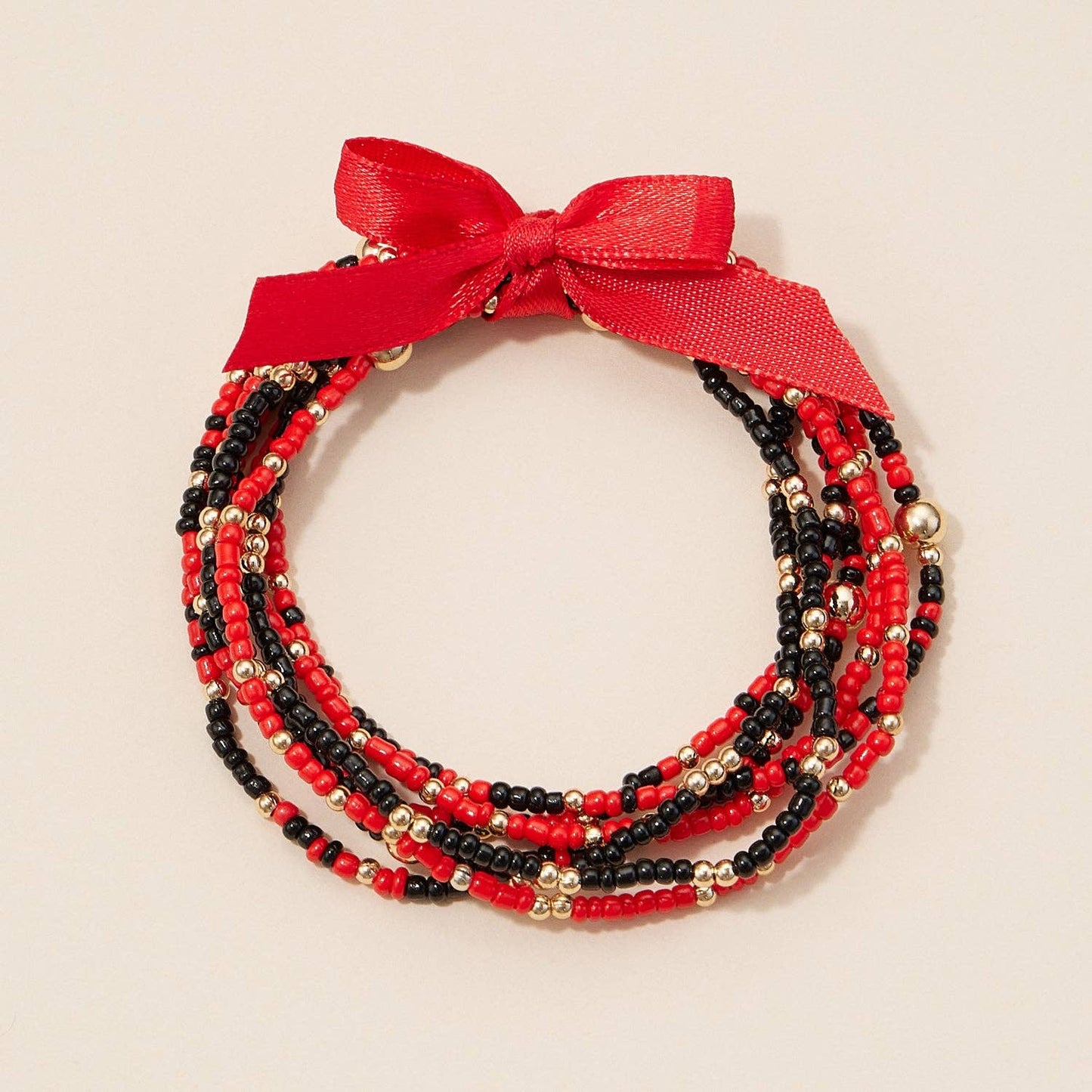 Seed Bead Bracelet Set: (Black & Red)