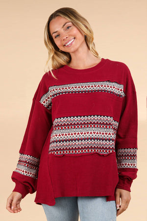 Oversized Printed Knit Top (wine)