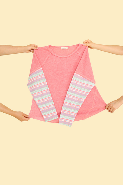 Contrast Striped Sleeve Knit Top