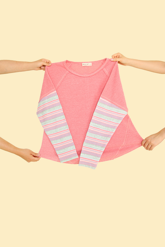 Contrast Striped Sleeve Knit Top