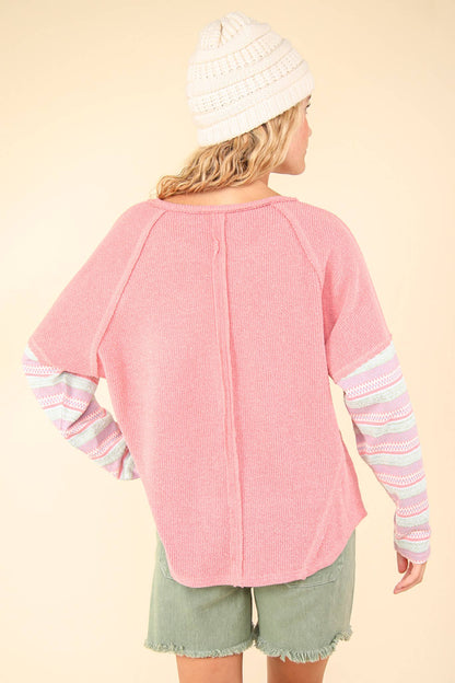 Contrast Striped Sleeve Knit Top