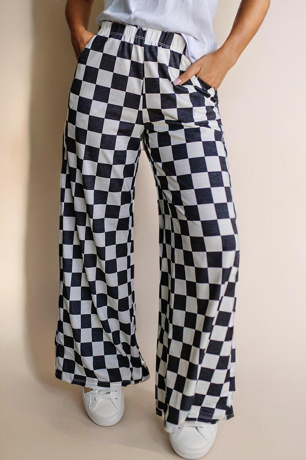 Checkered High Waist Wide Leg Pants