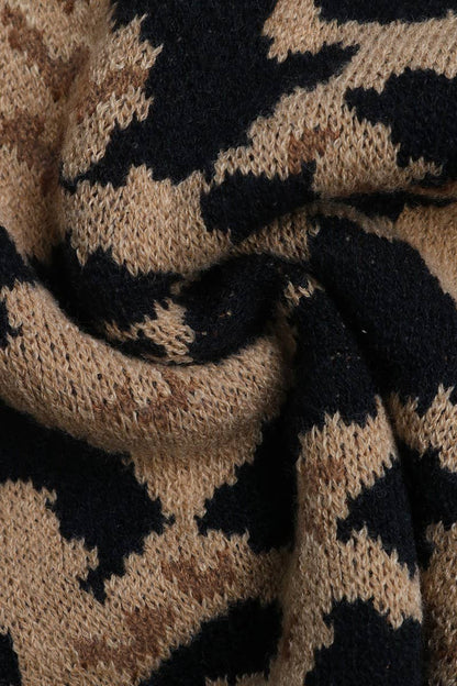 Leopard Print Bow Tie Knit Sweater