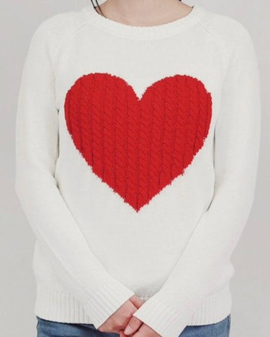 Heart Jacquard Round Neck Sweater