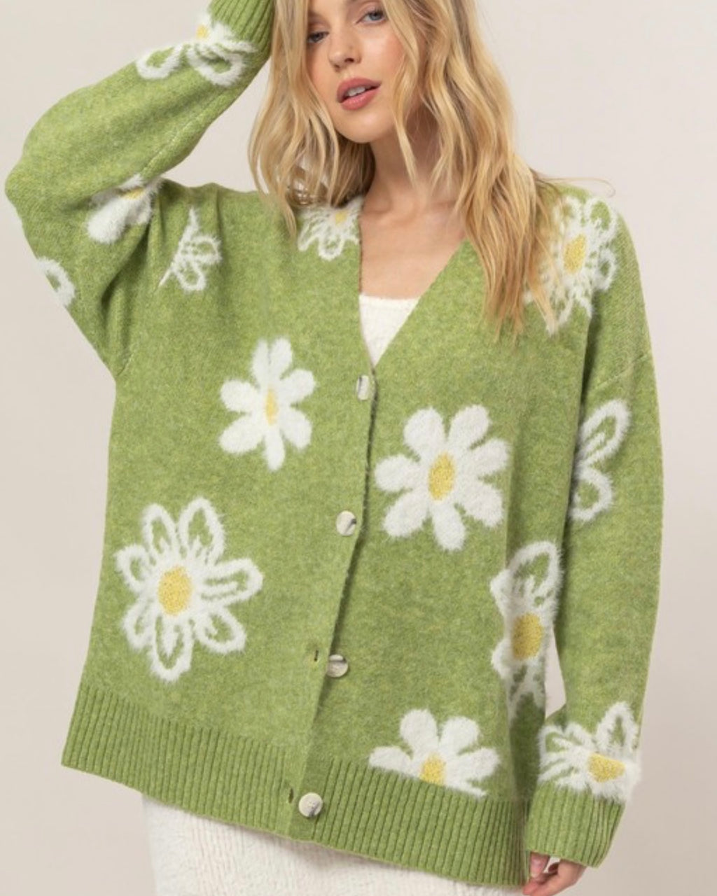 Green Floral Cardigan