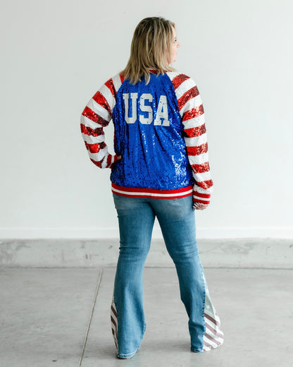 American Flag Sequin Bomber Jacket