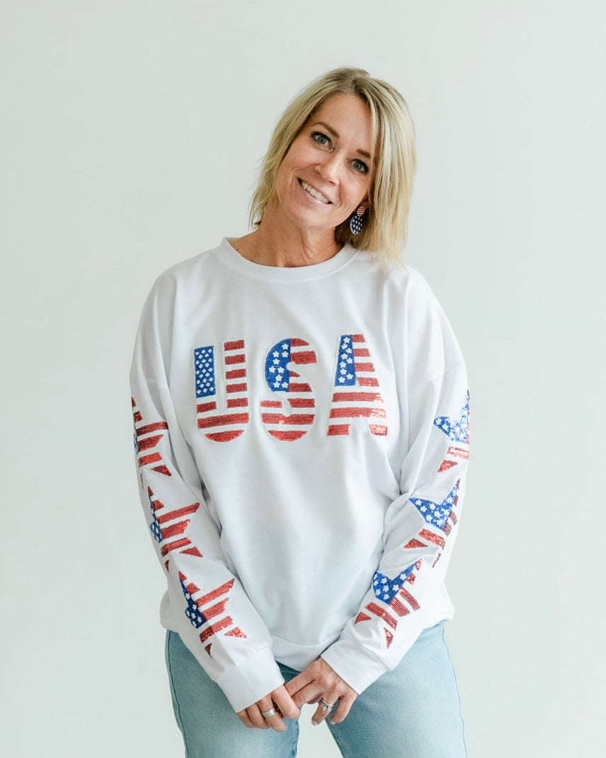 USA Star Patch Long Sleeve Pullover