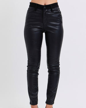 HW Faux Leather & Denim Skinny