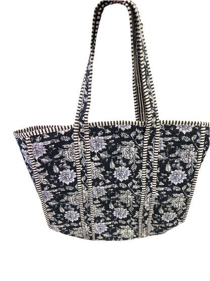 Black & White Floral Quilted Bag
