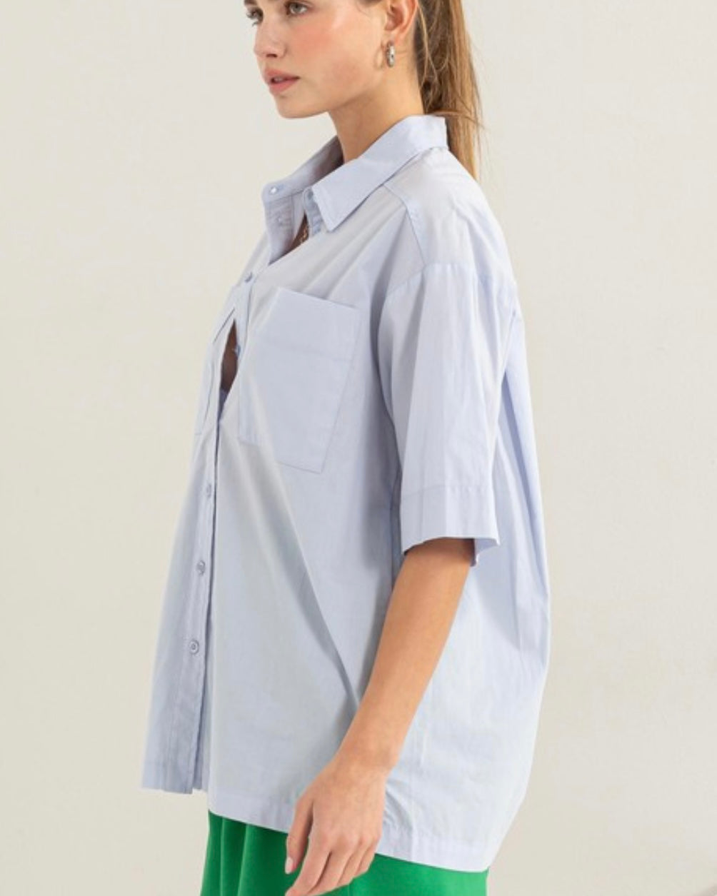 Poplin Oversized Short Sleeve Shirt