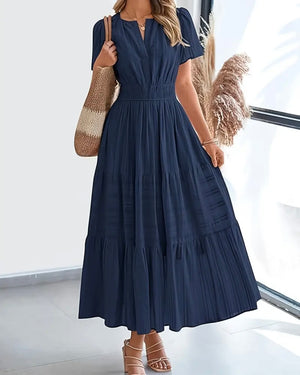 Navy Lined Midi Dress
