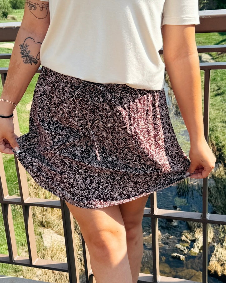 Fall Floral Print Skort