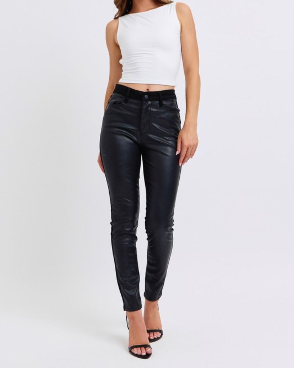 HW Faux Leather & Denim Skinny