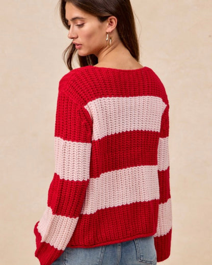 Striped Pink & Red Cardigan with Ties