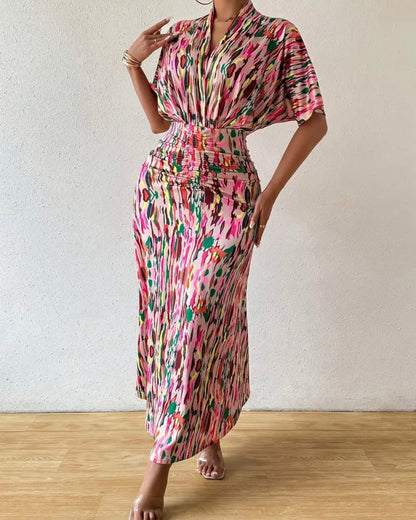 Multi Color Ruched Maxi Dress