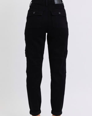 High Waist Black Cargo Denim Jogger