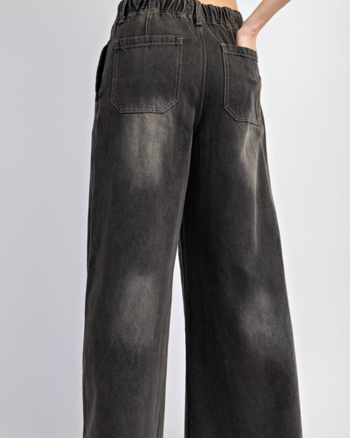 Washed Denim Wide Pants Black