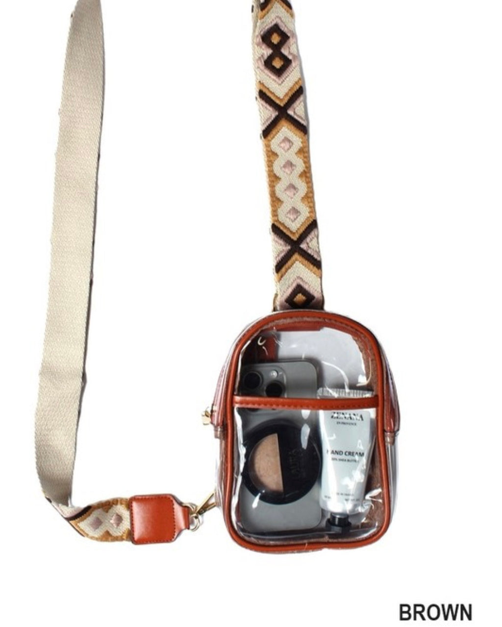 Clear Bag With Guitar Strap-Brown