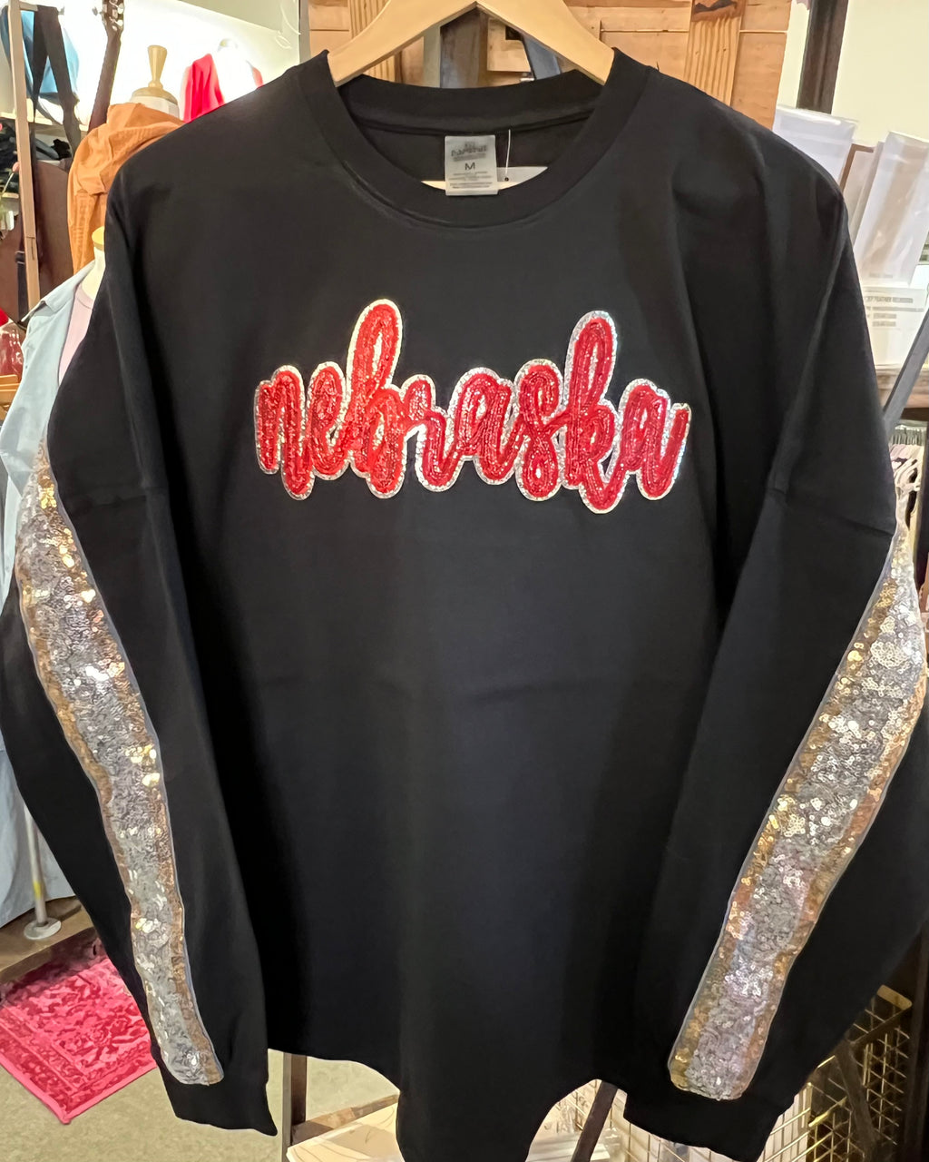 Nebraska Sequin Long Sleeve Tee