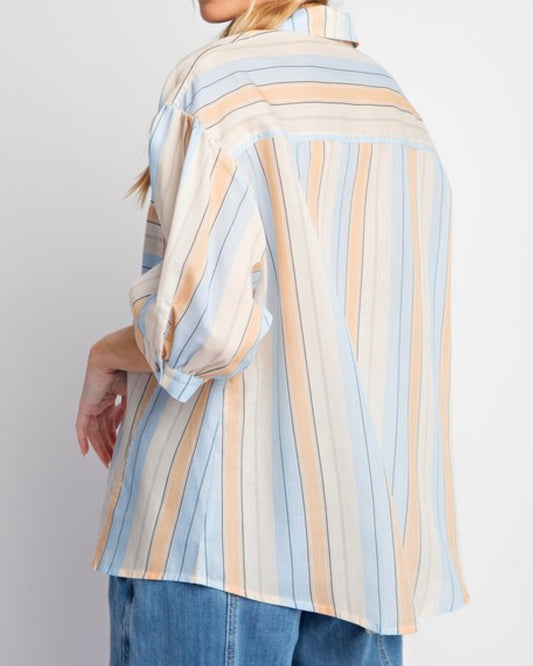 Half Sleeve Striped Button Up