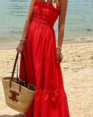 Red Strapless Maxi Dress