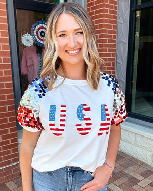 Sequin Sleeve USA Top