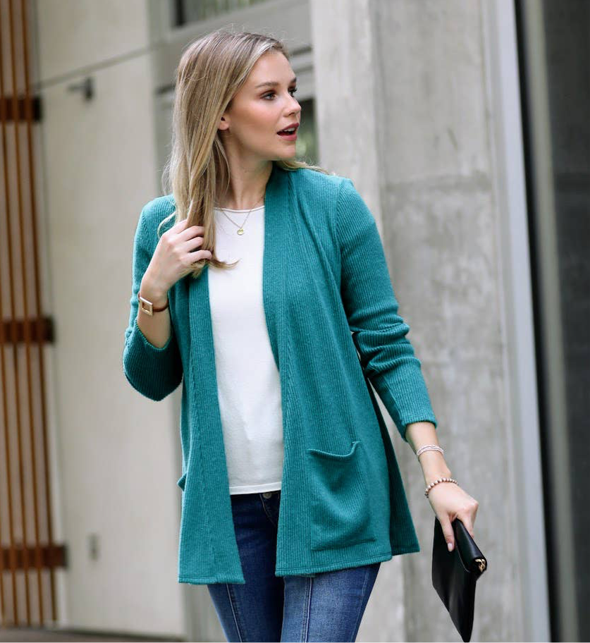 Teal Ribbed Cardigan