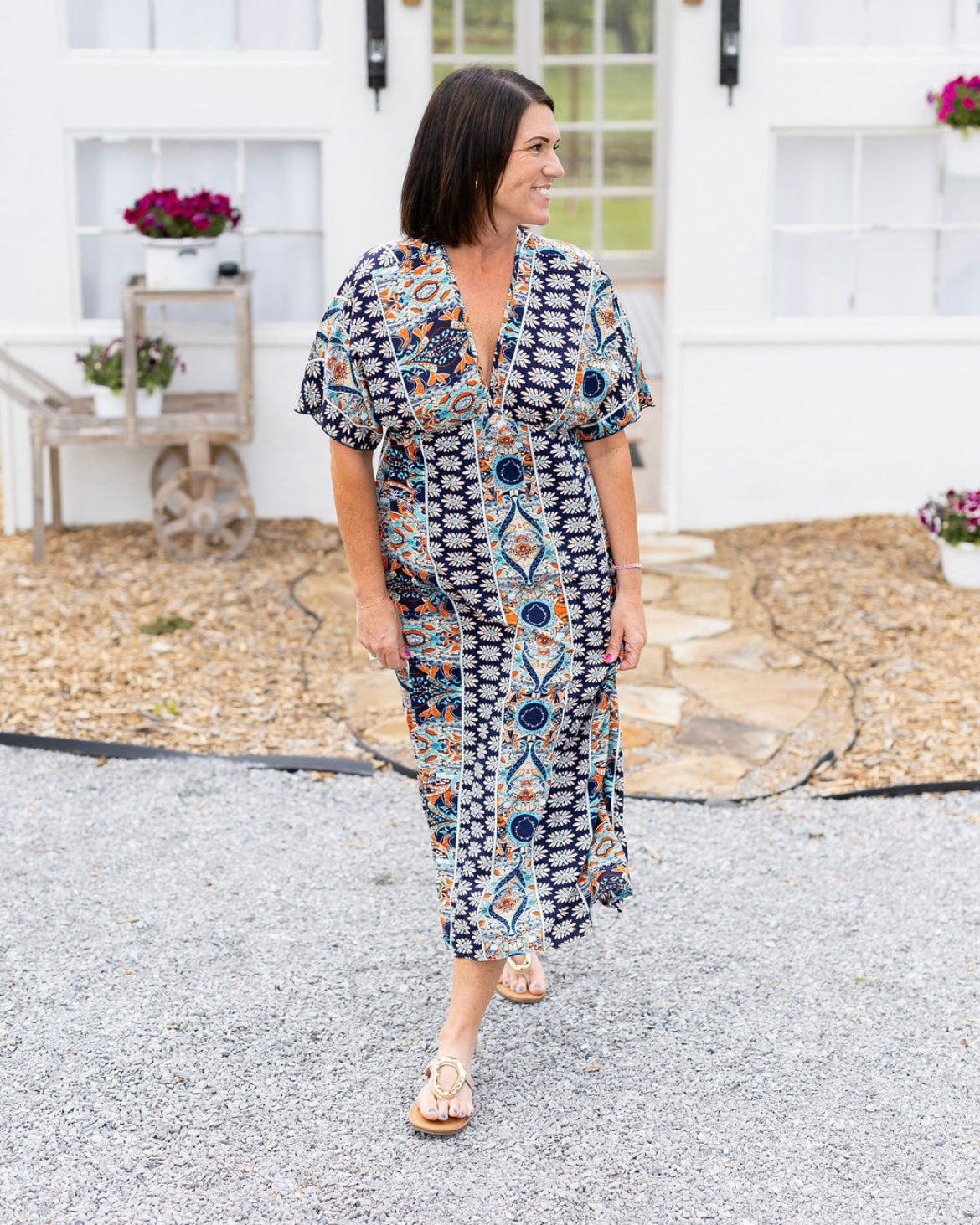 Navy Print Maxi Dress