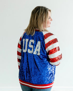 American Flag Sequin Bomber Jacket