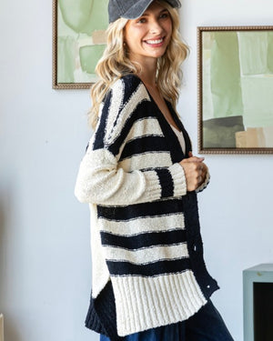 Mixed Stripe Cardigan Black