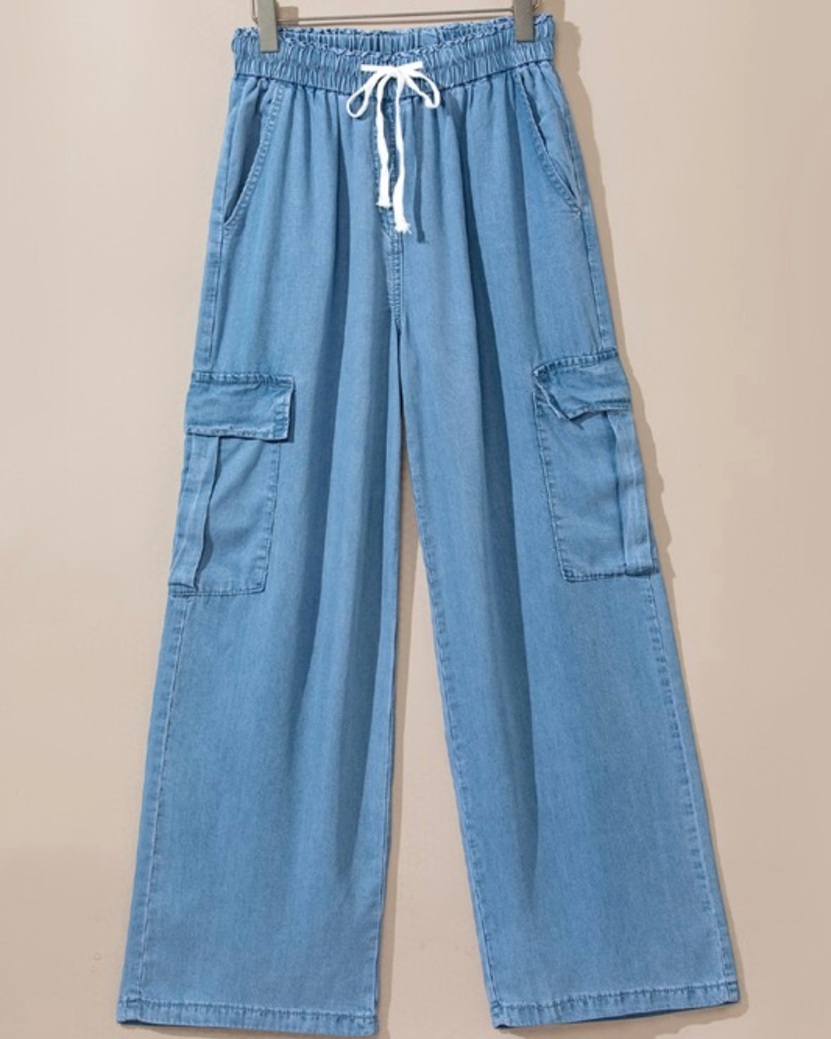 Drawstring Wide Leg Cargo Jeans