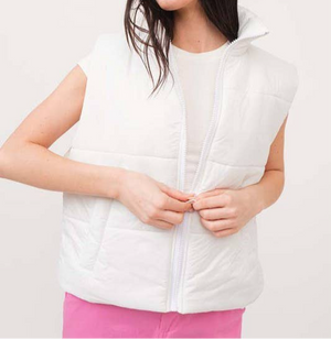 Zip Up Padded Vest: WHITE