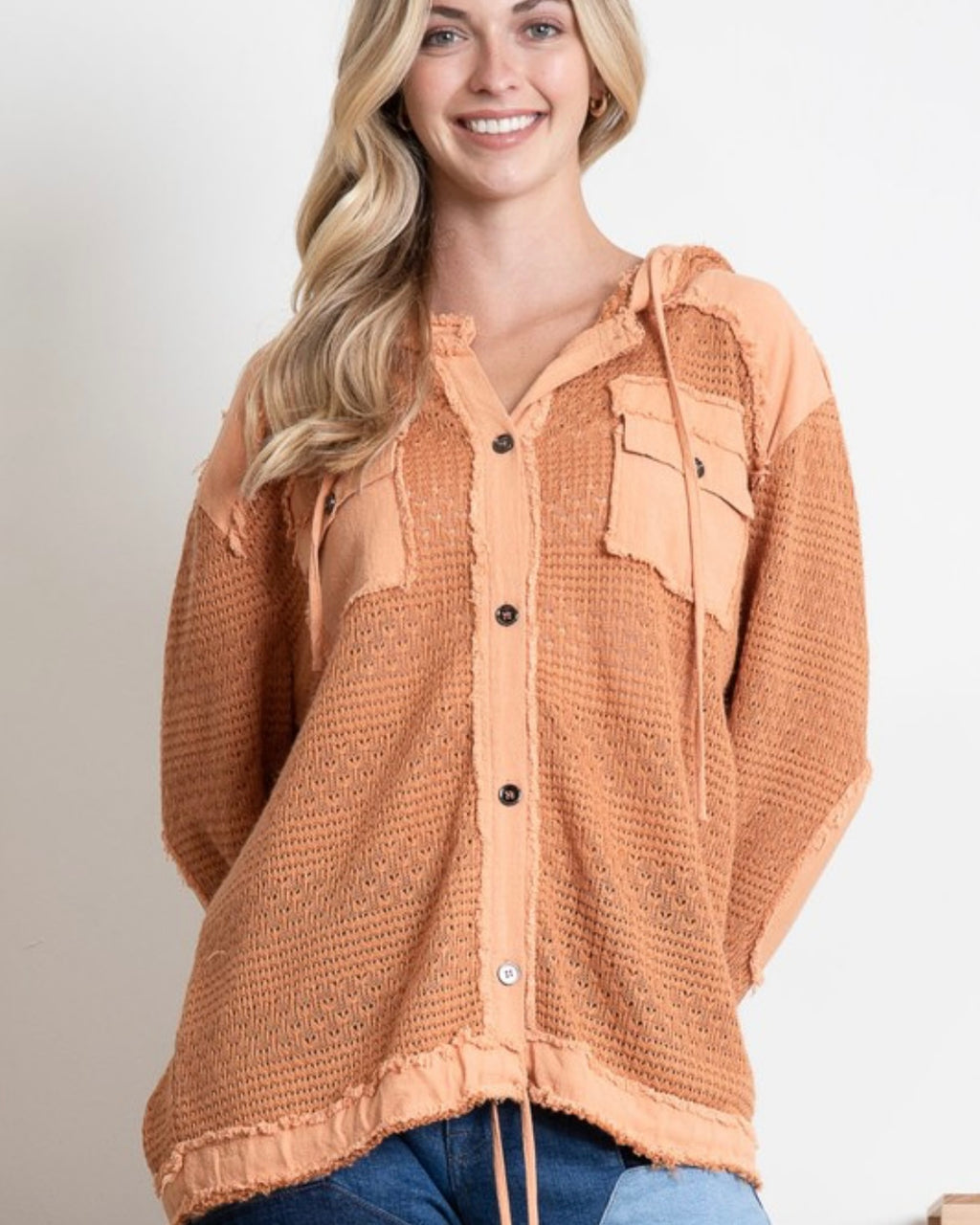 Button Down Waffle Knit Top