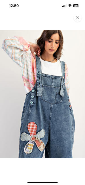 Floral Denim Overalls