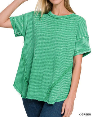 Washed Waffle Short Sleeve Top