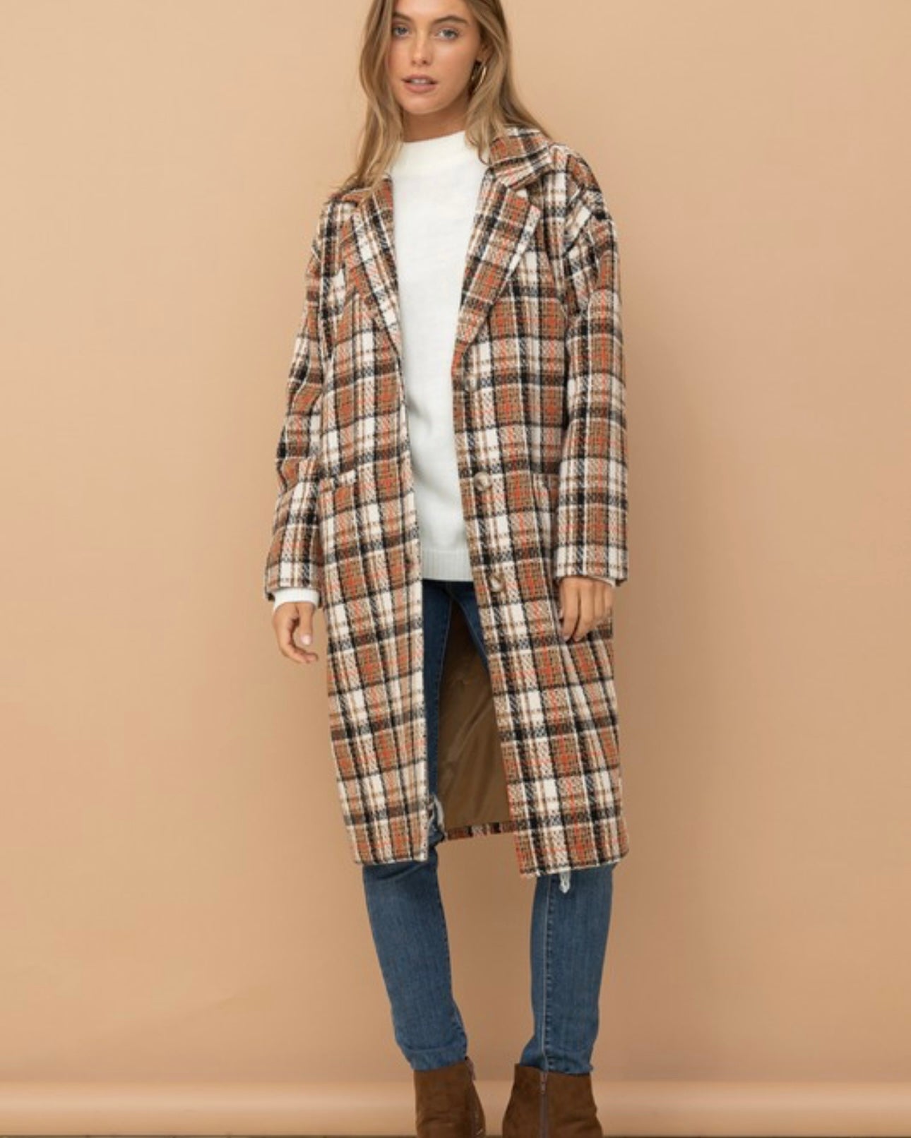 Plaid Button Down Long Coat