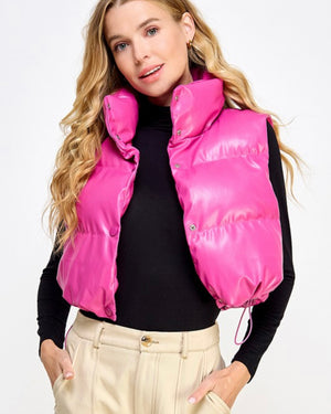 Pleather Cropped Puffer Vest