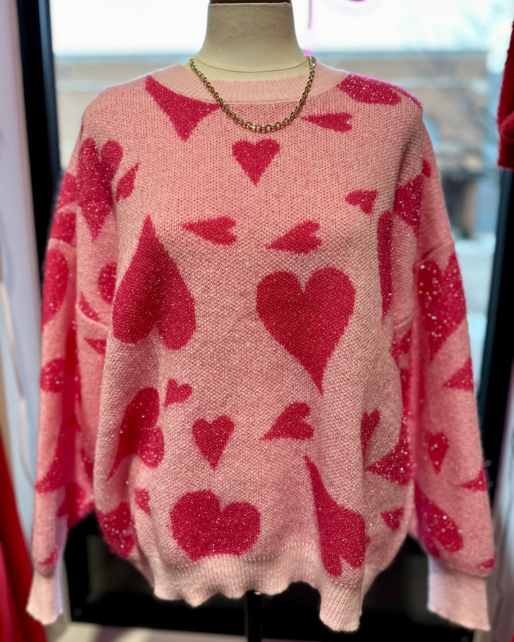 Shiny Heart Printed Sweater
